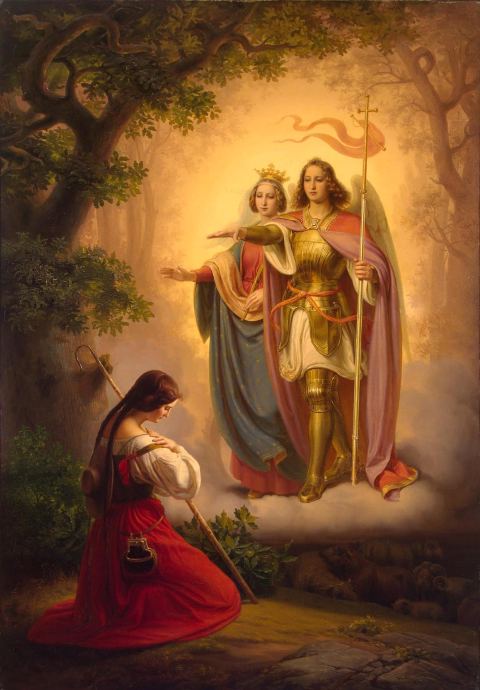 Juana de Arco ve a las santas Catalina y Miguel en el cuadro de 1843 de Hermann Anton Stilke