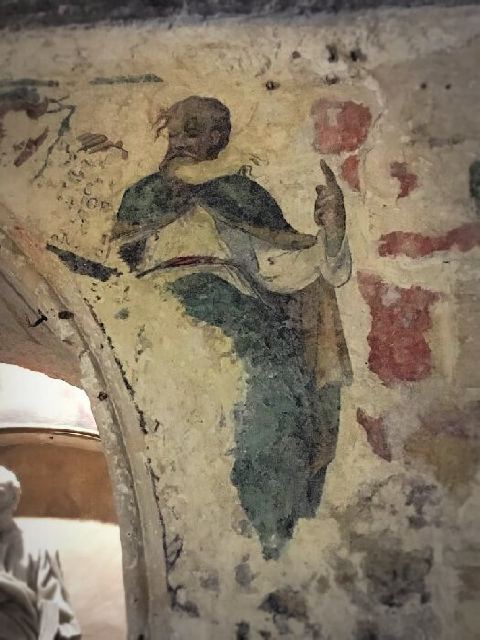 Un fresco de san Pablo dentro de la gruta de San Pablo en Malta.